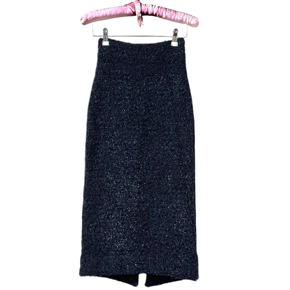 Balenciaga Black Tweed Midi Skirt – Structured High-Waisted Silhouette Size XS